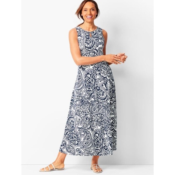 Talbots Dresses & Skirts - Talbots Navy White Paisley Floral Cotton Modal Maxi Dress Size M